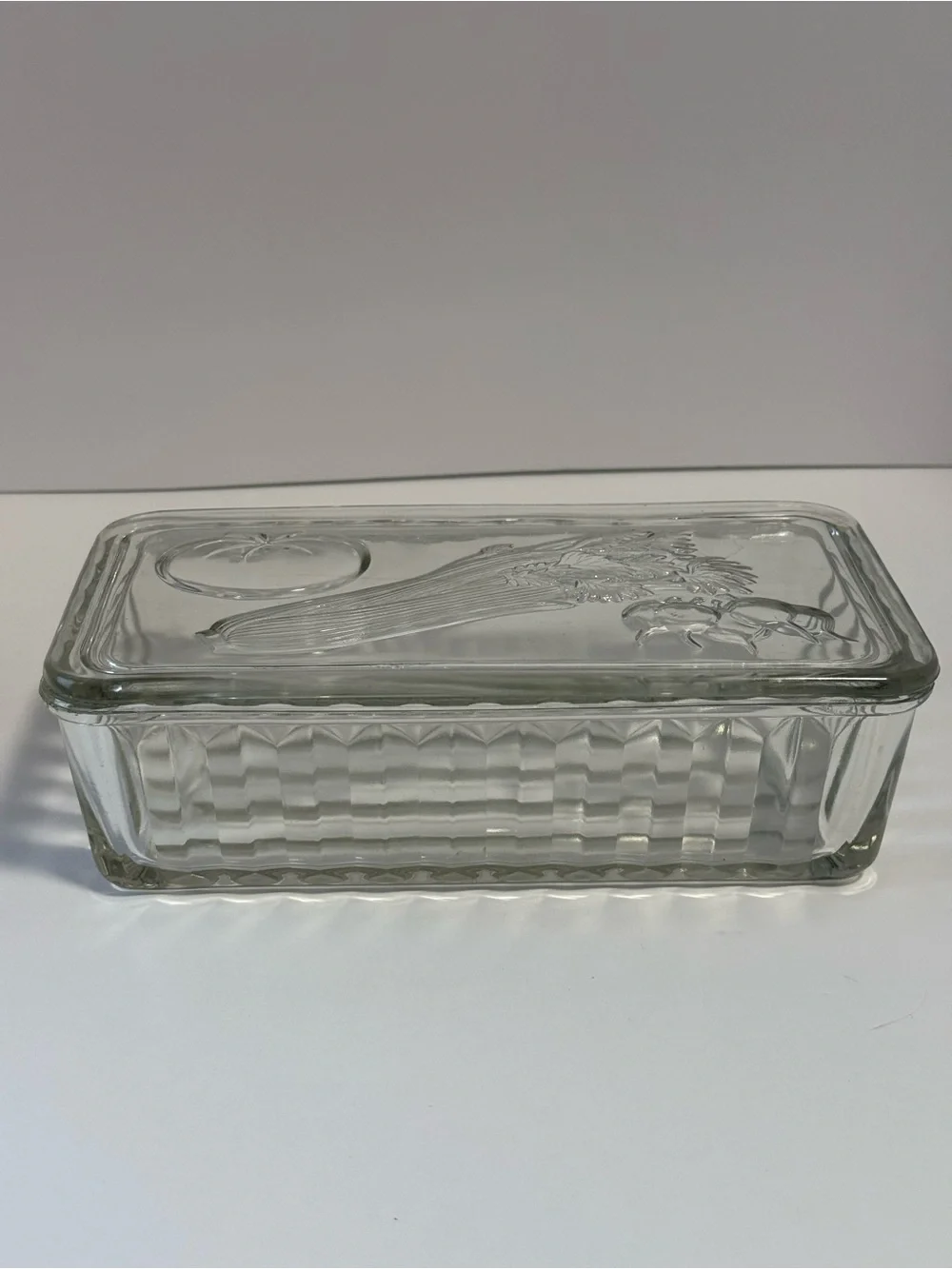 Vintage Federal Glass Vegetable Refrigerator Dish Clear